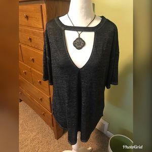 Forever21 Black Distressed Shortsleeve Shirt